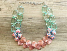 Load image into Gallery viewer, Candy champagne & Lime Green Chunky Statement jewelry set, Big bib beaded jewelry, Double Strand Necklace, bridesmaid wedding