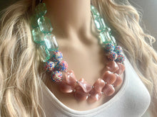 Load image into Gallery viewer, Candy champagne & Lime Green Chunky Statement jewelry set, Big bib beaded jewelry, Double Strand Necklace, bridesmaid wedding