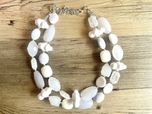 Load image into Gallery viewer, Head in the Clouds Statement Necklace, Big beaded jewelry, Double Strand white Necklace, Bib necklace, white bridesmaid wedding