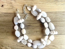 Load image into Gallery viewer, Head in the Clouds Statement Necklace, Big beaded jewelry, Double Strand white Necklace, Bib necklace, white bridesmaid wedding