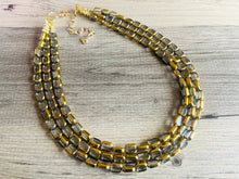 Load image into Gallery viewer, Gold Dipped beaded statement necklace, triple strand necklace, gray jewelry, glass jewelry, 3 chunky jewelry gray gold geometric statement