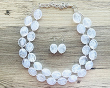Load image into Gallery viewer, Cloudy with a Chance White Statement jewelry set, Chunky Beaded Necklace, white Jewelry Necklace beaded, white and silver necklace