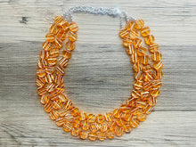 Load image into Gallery viewer, Crossed Paths Necklace, Orange Resin & White Necklace multi strand jewelry, big bib beaded chunky statement, bridesmaid necklace
