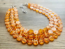 Load image into Gallery viewer, Crossed Paths Necklace, Orange Resin & White Necklace multi strand jewelry, big bib beaded chunky statement, bridesmaid necklace