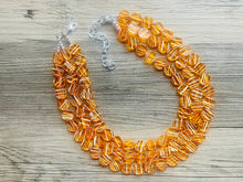 Load image into Gallery viewer, Crossed Paths Necklace, Orange Resin & White Necklace multi strand jewelry, big bib beaded chunky statement, bridesmaid necklace