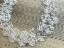 Load image into Gallery viewer, Cross Country Necklace, Clear Resin & White Necklace multi strand jewelry, big bib beaded chunky statement, bridesmaid necklace earrings