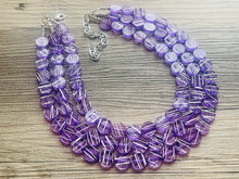 Load image into Gallery viewer, Crossed Paths Necklace, Purple Resin & White Necklace multi strand jewelry, big bib beaded chunky statement, bridesmaid necklace
