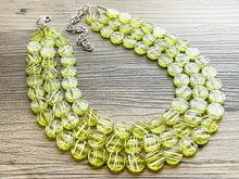 Load image into Gallery viewer, Crossed Paths Necklace, Lime Resin & White Necklace multi strand jewelry, big bib beaded chunky statement, bridesmaid necklace green