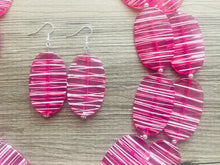 Load image into Gallery viewer, Dark Pink & White Striped Chunky Statement Necklace double Strand Beaded jewelry, bridesmaid bib magenta hot pink earrings