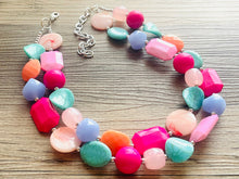 Load image into Gallery viewer, Summer Nectarine Pink Periwinkle & Orange Necklace, multi strand jewelry, big beaded chunky statement necklace, pink necklace turquoise