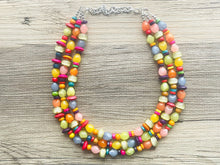 Load image into Gallery viewer, Colorful Contrast Beaded Necklace, Colorful Jewelry, Chunky statement necklace, big beaded necklace, rainbow jewelry, gay pride wood bead