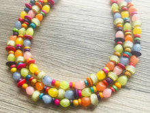 Load image into Gallery viewer, Colorful Contrast Beaded Necklace, Colorful Jewelry, Chunky statement necklace, big beaded necklace, rainbow jewelry, gay pride wood bead