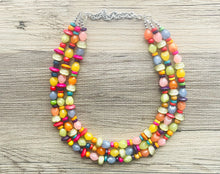 Load image into Gallery viewer, Colorful Contrast Beaded Necklace, Colorful Jewelry, Chunky statement necklace, big beaded necklace, rainbow jewelry, gay pride wood bead
