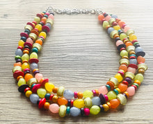 Load image into Gallery viewer, Colorful Contrast Beaded Necklace, Colorful Jewelry, Chunky statement necklace, big beaded necklace, rainbow jewelry, gay pride wood bead