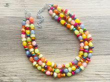Load image into Gallery viewer, Colorful Contrast Beaded Necklace, Colorful Jewelry, Chunky statement necklace, big beaded necklace, rainbow jewelry, gay pride wood bead