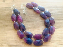 Load image into Gallery viewer, Purple & Blue Ombré beaded statement chunky necklace, blue jewelry, blue and purple, dark blue necklace, statement necklace, purple necklace