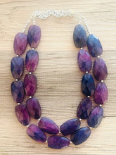 Load image into Gallery viewer, Purple & Blue Ombré beaded statement chunky necklace, blue jewelry, blue and purple, dark blue necklace, statement necklace, purple necklace