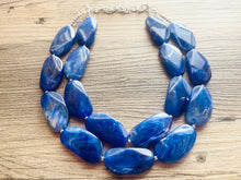 Load image into Gallery viewer, Creamy Big Bead Dark Blue Necklace, Double Strand Statement Jewelry, Royal Navy Chunky bib bridesmaid, everyday bubble jewelry mosaic