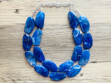 Load image into Gallery viewer, Creamy Big Bead Dark Blue Necklace, Double Strand Statement Jewelry, Royal Navy Chunky bib bridesmaid, everyday bubble jewelry mosaic