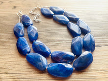 Load image into Gallery viewer, Creamy Big Bead Dark Blue Necklace, Double Strand Statement Jewelry, Royal Navy Chunky bib bridesmaid, everyday bubble jewelry mosaic