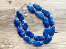Load image into Gallery viewer, Creamy Big Bead Dark Blue Necklace, Double Strand Statement Jewelry, Royal Navy Chunky bib bridesmaid, everyday bubble jewelry mosaic