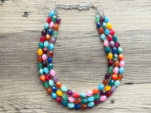 Load image into Gallery viewer, Triple Rainbow Beaded Necklace, Colorful Jewelry, Chunky statement necklace, jelly bean necklace, rainbow jewelry, rainbow baby confetti