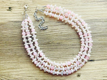 Load image into Gallery viewer, Blush Pink + Cream Statement Chunky Beaded Necklace, pink Jewelry, Spring Jewelry Necklace, light pink Necklace, baby light pink geometric
