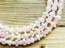 Load image into Gallery viewer, Blush Pink + Cream Statement Chunky Beaded Necklace, pink Jewelry, Spring Jewelry Necklace, light pink Necklace, baby light pink geometric
