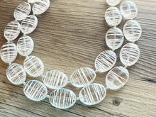 Load image into Gallery viewer, Textured Clear Statement Necklace, Big Beaded necklace, chunky beaded necklace wedding, acetate resin jewelry, white striped jewelry