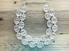 Load image into Gallery viewer, Textured Clear Statement Necklace, Big Beaded necklace, chunky beaded necklace wedding, acetate resin jewelry, white striped jewelry