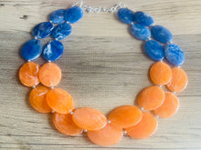 Load image into Gallery viewer, Extra Long Orange & Blue Chunky Statement Necklace, Big beaded jewelry, multi strand Statement Necklace, chunky royal earrings plus size