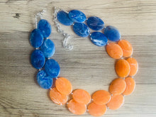 Load image into Gallery viewer, Extra Long Orange & Blue Chunky Statement Necklace, Big beaded jewelry, multi strand Statement Necklace, chunky royal earrings plus size