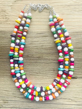 Load image into Gallery viewer, Light Spectrum Beaded Necklace, Colorful Jewelry, Chunky statement necklace, big beaded necklace, rainbow jewelry, gay pride wood bead