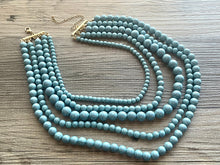 Load image into Gallery viewer, Turquoise Graduated Necklace, 5 strand jewelry, round beaded chunky statement necklace, blue necklace, light blue jewelry, formal drop long