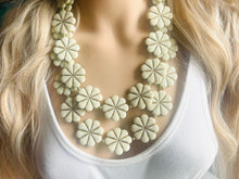 Load image into Gallery viewer, Gold Flower Child chunky statement necklace, big beaded jewelry, gifts for women bib jewelry Multi-Strand metallic gold painted statement