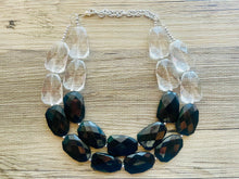 Load image into Gallery viewer, Black & Clear Resin Necklace, multi strand jewelry, big beaded chunky statement necklace, black necklace, bridesmaid necklace, bib necklace