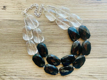 Load image into Gallery viewer, Black & Clear Resin Necklace, multi strand jewelry, big beaded chunky statement necklace, black necklace, bridesmaid necklace, bib necklace