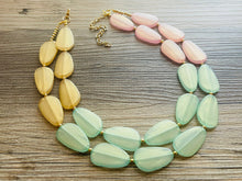 Load image into Gallery viewer, Pink & Green Ombré Chunky Statement Necklace, Big beaded jewelry, 2 Strand Statement Necklace, pink green jewelry gold