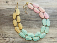 Load image into Gallery viewer, Pink & Green Ombré Chunky Statement Necklace, Big beaded jewelry, 2 Strand Statement Necklace, pink green jewelry gold