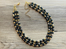 Load image into Gallery viewer, Rain Mist Extra Chunky Statement Necklace, black silver & gold beaded jewelry, Multi Strand Bib Beaded necklace black rosegold copper silver