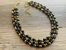 Load image into Gallery viewer, Rain Mist Extra Chunky Statement Necklace, black silver & gold beaded jewelry, Multi Strand Bib Beaded necklace black rosegold copper silver