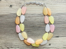 Load image into Gallery viewer, Sugar Cookie Sunset Statement Necklace, chunky bib beaded jewelry, cream blush orange white necklace, cream acrylic jewelry collar neutral