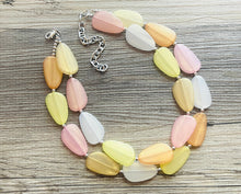 Load image into Gallery viewer, Sugar Cookie Sunset Statement Necklace, chunky bib beaded jewelry, cream blush orange white necklace, cream acrylic jewelry collar neutral