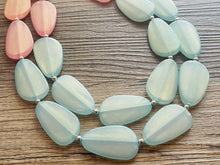 Load image into Gallery viewer, Pink & Green Statement Necklace, Multi-Strand, Double Layer Chunky Jewelry, pink green jewelry, beaded necklace, green necklace, blush pink