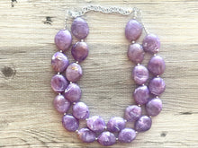 Load image into Gallery viewer, Purple Chunky Statement Necklace, Big beaded jewelry, Double Strand Statement Necklace, Bib necklace, bridesmaid wedding, praline jewelry