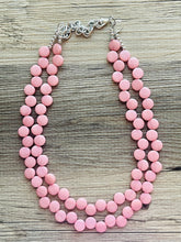 Load image into Gallery viewer, Blush Pink Double Statement Necklace, Chunky Jewelry Big Beaded Necklace, light pink Necklace, baby pink Jewelry bubble Earrings