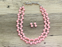 Load image into Gallery viewer, Blush Pink Double Statement Necklace, Chunky Jewelry Big Beaded Necklace, light pink Necklace, baby pink Jewelry bubble Earrings