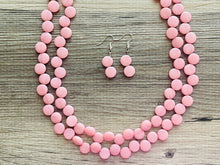 Load image into Gallery viewer, Blush Pink Double Statement Necklace, Chunky Jewelry Big Beaded Necklace, light pink Necklace, baby pink Jewelry bubble Earrings