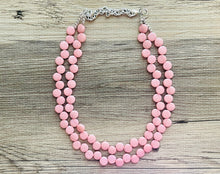Load image into Gallery viewer, Blush Pink Double Statement Necklace, Chunky Jewelry Big Beaded Necklace, light pink Necklace, baby pink Jewelry bubble Earrings