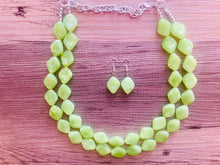 Load image into Gallery viewer, Lime Green Double Statement Necklace, Chunky Jewelry Big Beaded Necklace, sunshine neon green Necklace, earrings Jewelry Geometric set